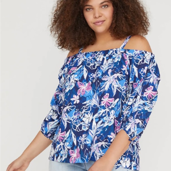 LANE BRYANT Women’s Floral Ruched Sleeve Off Shoulder Top~ 2X 18/20 - Picture 2 of 4